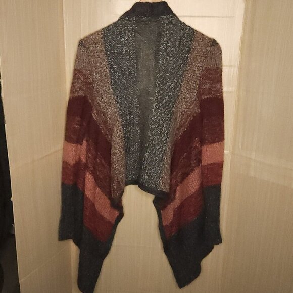 A.N.A Red Grey Chunky Knit Open Front Cardigan Sweater Large - Picture 2 of 6